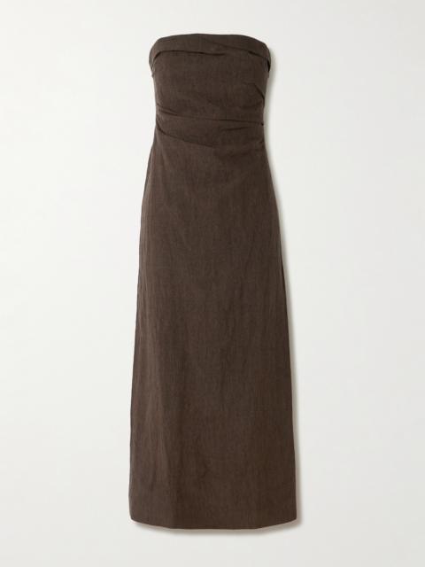 TOVE Sabella Strapless Gathered Linen Midi Dress