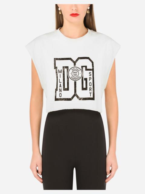 Cropped jersey T-shirt with DG print