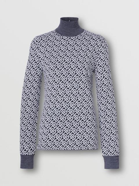 Burberry Monogram Wool Jacquard Turtleneck Sweater