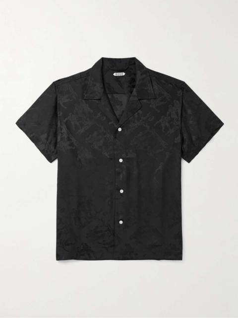 Camp-Collar Satin-Jacquard Shirt