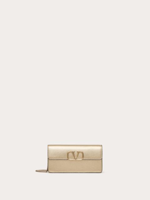 Valentino VLOGO SIGNATURE METALLIC GRAINY CALFSKIN WALLET WITH CHAIN