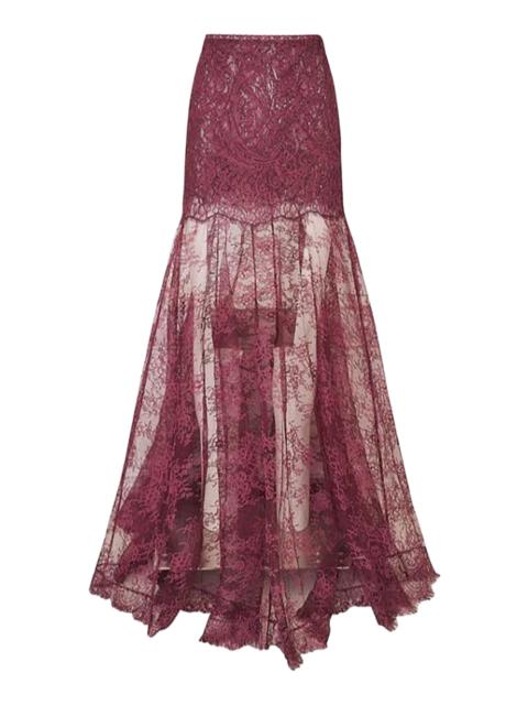 LoveShackFancy Carline Lace Maxi Skirt red