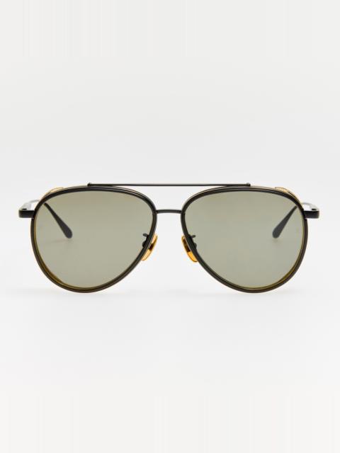 LINDA FARROW Cortes Sunglasses in Matt Nickel and 22K Gold