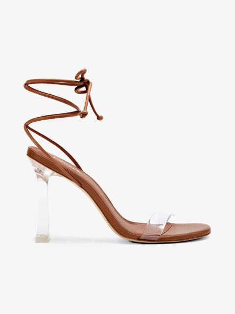 Larroudé Gloria Sandal In Caramel Leather and Vinyl