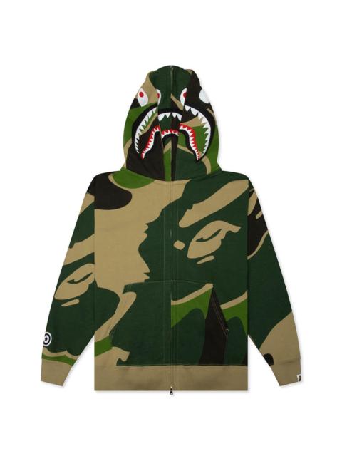 A BATHING APE® MEGA ABC CAMO DOUBLE SHARK RELAXED FIT FULL ZIP HOODIE - GREEN