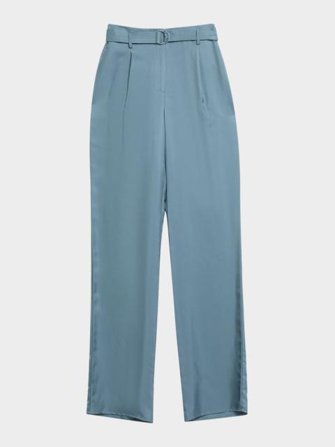 LAPOINTE Silky Twill Belted Straight-Leg Pants
