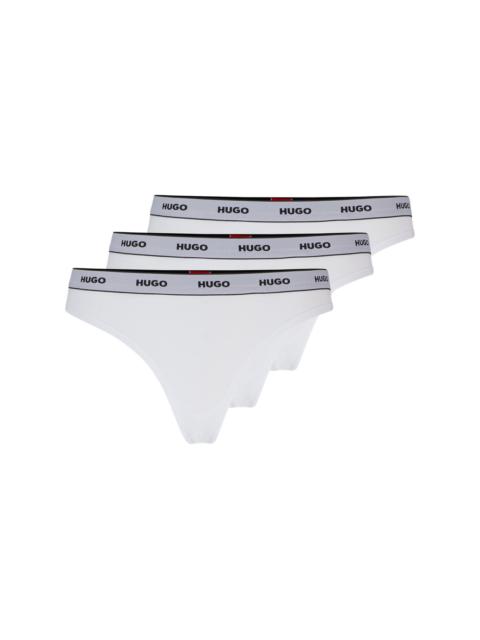 HUGO THREE-PACK OF STRETCH-COTTON THONG BRIEFS WITH LOGOS