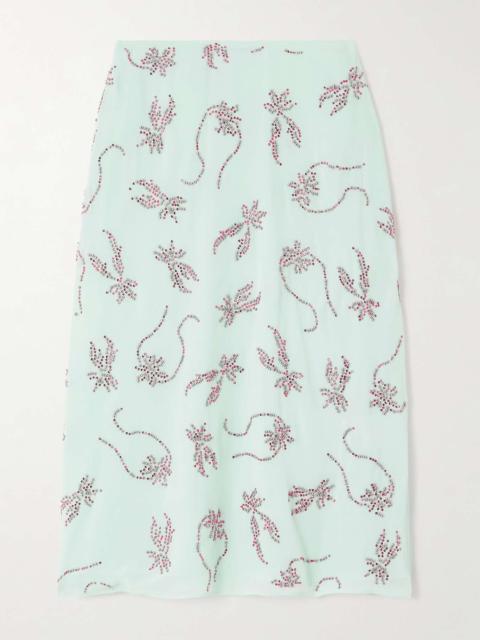 16ARLINGTON Dafne crystal-embellished studded chiffon midi skirt Light blue