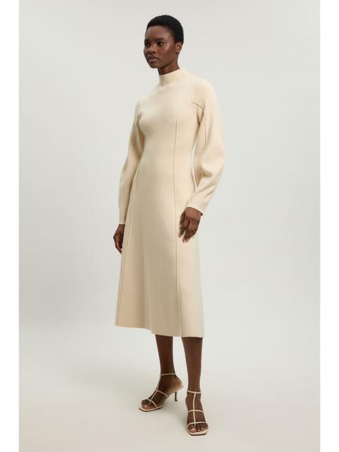 KAREN MILLEN Wool Look Rounded Sleeve High Neck Knit Midi Dress