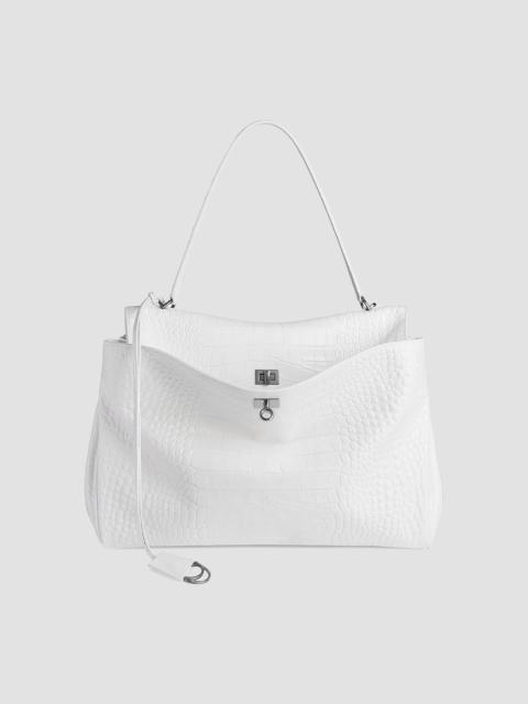 BALENCIAGA Women's Rodeo Large Handbag Crocodile Embossed - White