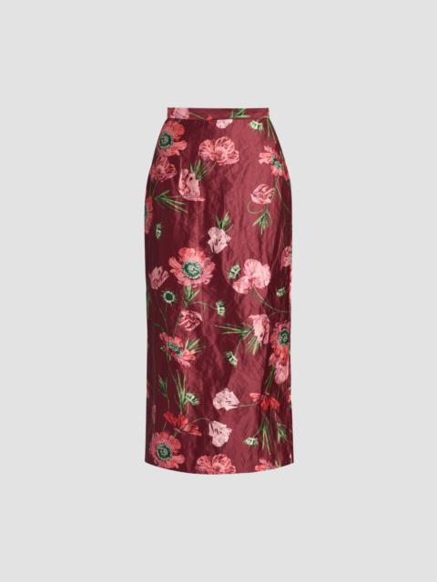 Erdem FLORAL TEXTURED SATIN MIDI PENCIL SKIRT