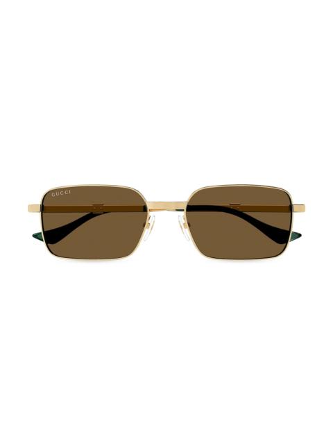 GUCCI Men's Running Web GG1495S 56MM Rectangular Sunglasses - Gold Brown