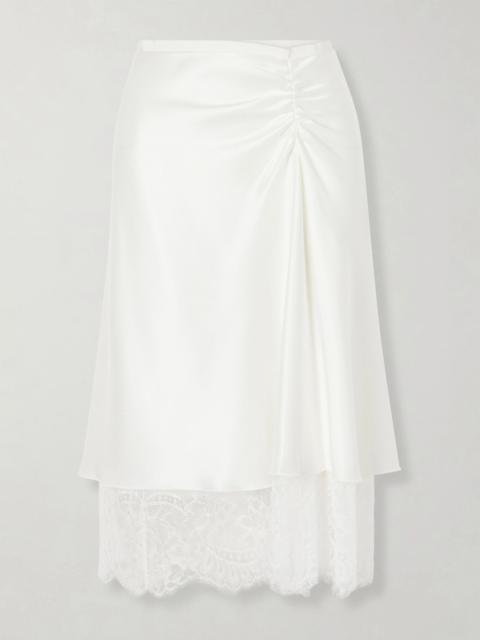 SIR. Ingrid layered gathered lace-trimmed satin midi skirt Ivory