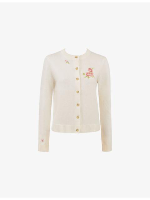 House of CB Daisie Floral-Motif Wool and Cashmere Cardigan