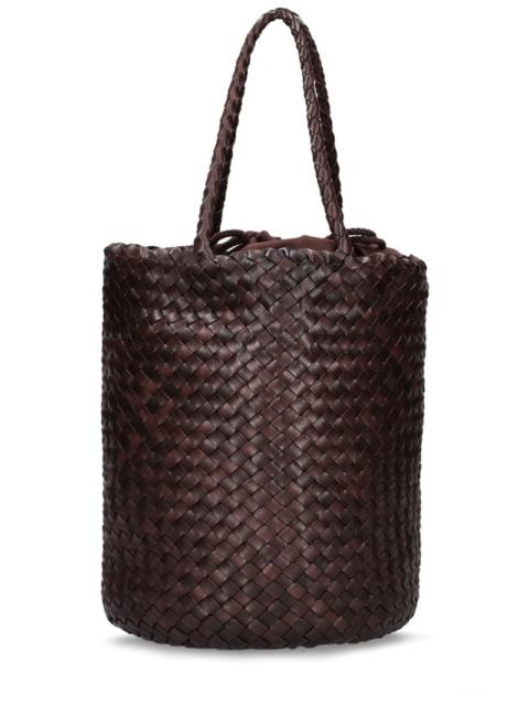 Hand braided leather straps basket bag