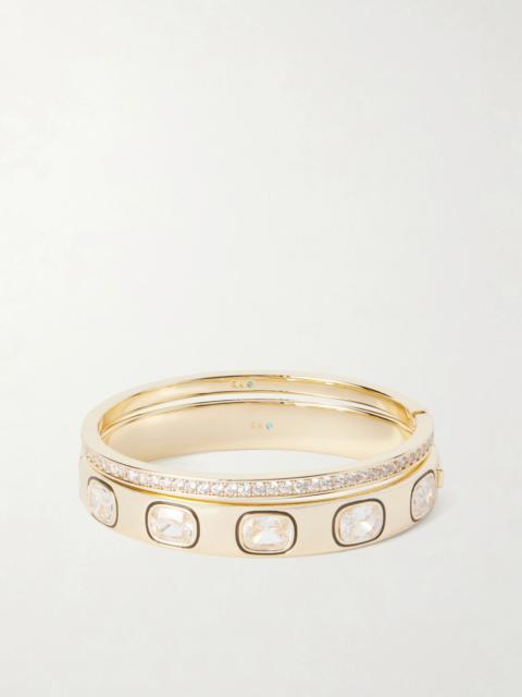 ROXANNE ASSOULIN The Cubic Hinged Set Of Two Gold-tone Cubic Zirconia, Crystal And Enamel Cuffs