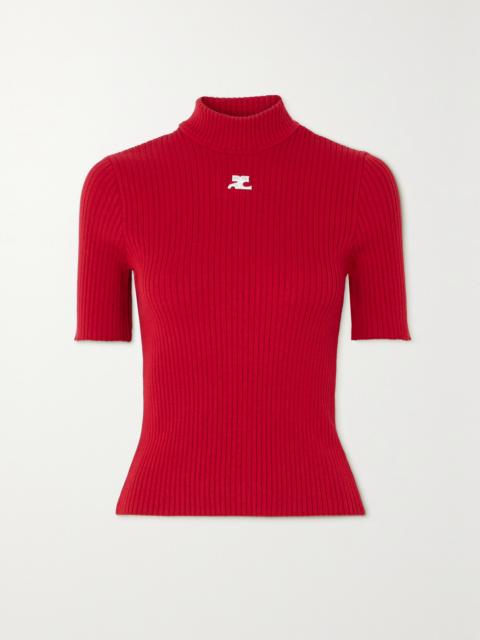 courrèges Embroidered Ribbed-knit Top