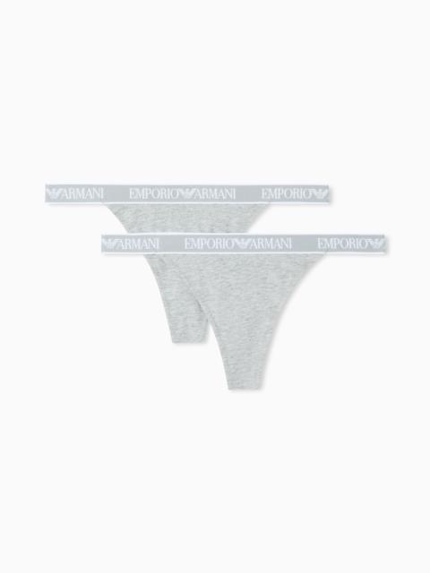 EMPORIO ARMANI TWO-PACK OF ASV ICONIC ORGANIC JERSEY THONGS WITH LOGO WAISTBAND