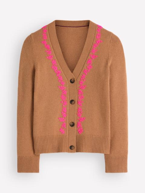 BODEN Ella Embroidered Knit Cardigan-Camel, Embroidery