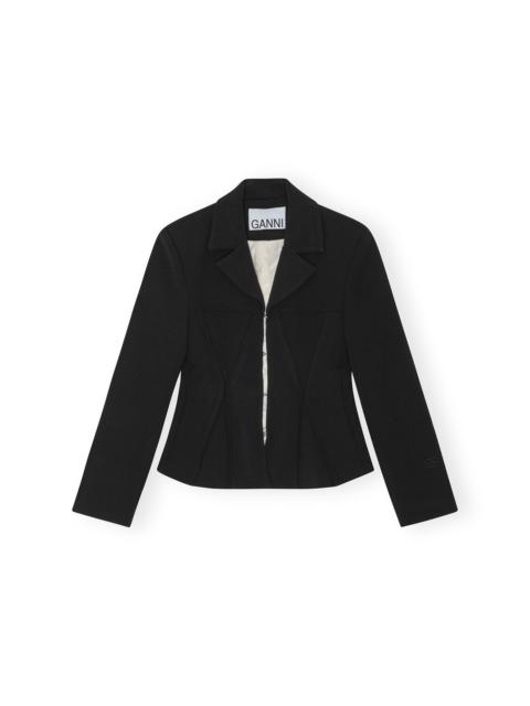 GANNI BLACK BONDED CREPE FITTED BLAZER