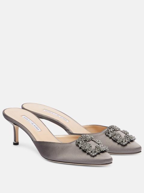 Manolo Blahnik Hangisimu embellished satin mules