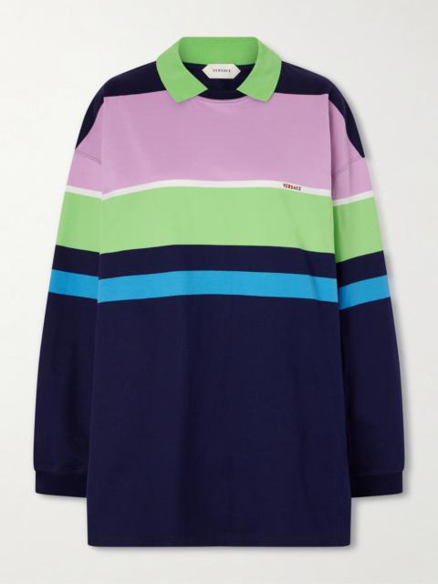 VERSACE Embroidered Striped Cotton-jersey Sweater