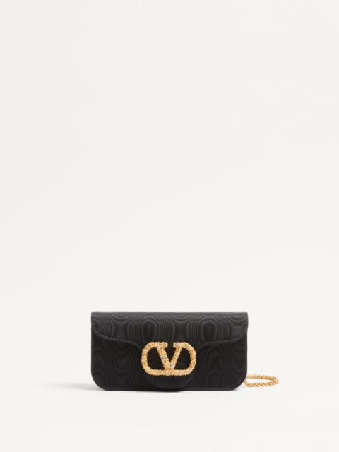 VALENTINO GARAVANI LOCÒ MOIRÉ FABRIC CLUTCH WITH JEWEL LOGO