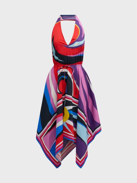 Abstract-Print Halter Handkerchief Dress