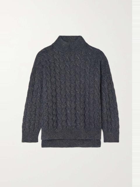 Metallic cable-knit turtleneck sweater