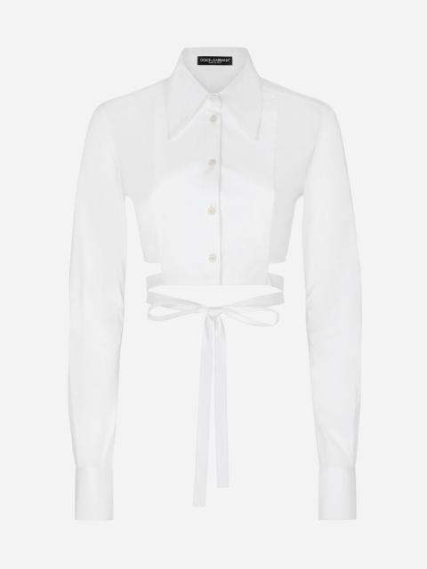 Cropped cotton shirt with criss-crossing laces