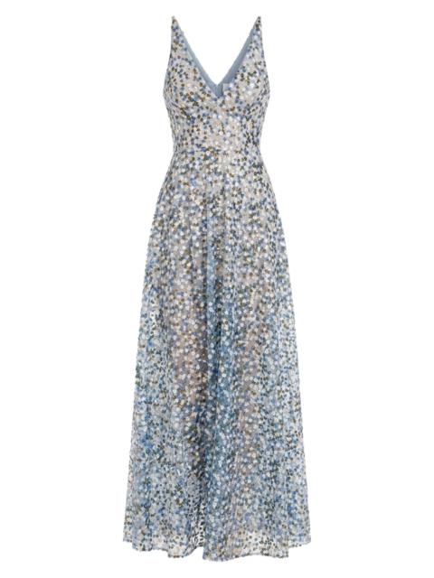 Dress The Population Women's Ariyah Sequined Floral Maxi Dress - Mineral Blue
