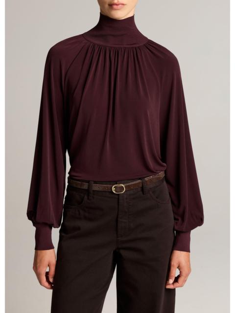 Vince Rib-Trim Gathered Long-Sleeve Turtleneck Top