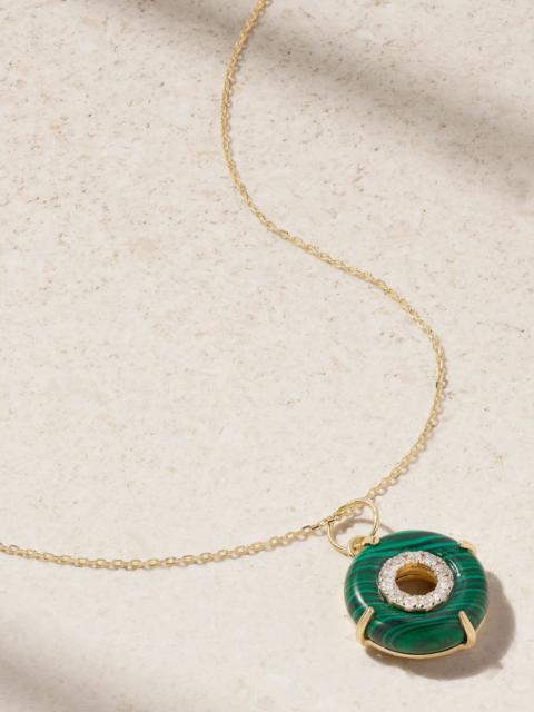 MATEO Donut 14-karat gold, malachite and diamond necklace Gold