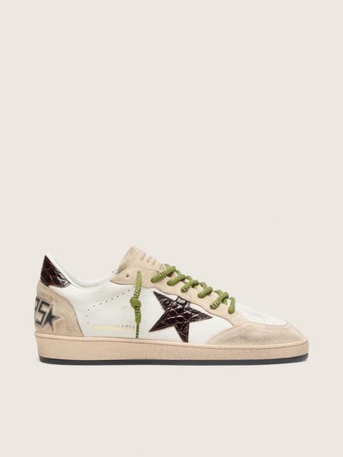 Golden Goose Men's Ball Star in white leather with burgundy croc-effect star