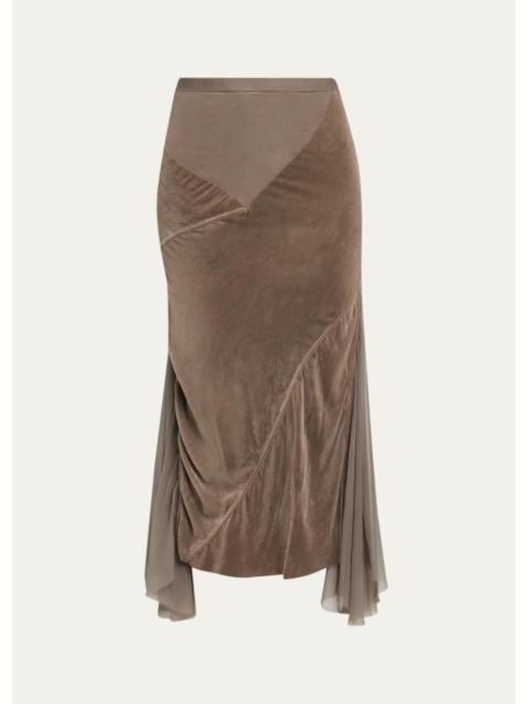 Rick Owens Mixed-Media Sliced Patchwork Midi Skirt