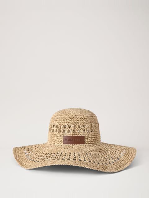Mulberry Wide Brim Raffia Hat Beige 100% Paper Raffia