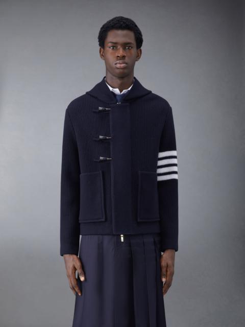Thom Browne Boiled Wool Half Cardigan Stitch Hooded 4-Bar Duffle Jacket