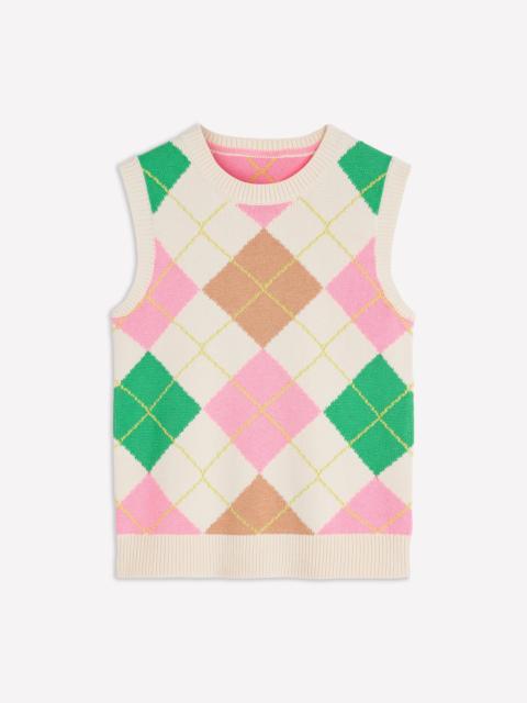 BODEN Lucy Cotton Vest-Green, Pink Argyle