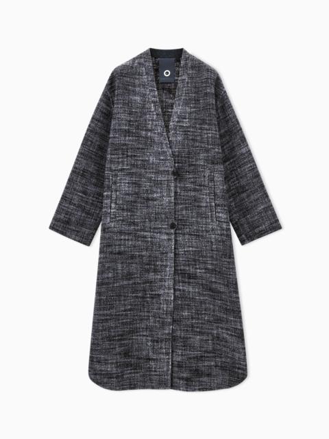 GIORGIO ARMANI LONG SINGLE-BREASTED DOUBLE WOOL COAT WITH CHECK PATTERN