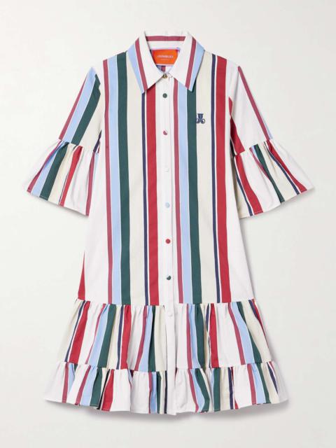 La DoubleJ Choux ruffled striped cotton-blend mini dress Ivory