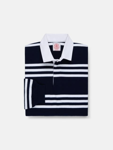 J. PRESS MADE-IN-USA NAVY & WHITE TRIPLE STRIPE COTTON RUGBY