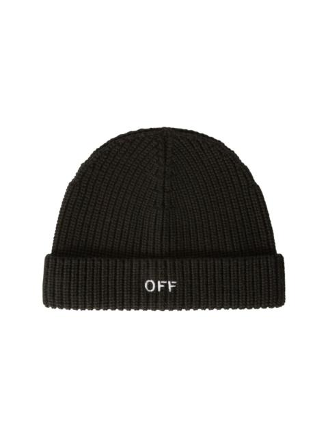 embroidered ribbed-knit beanie