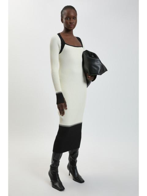KAREN MILLEN Block Colour Racked Rib Knitted Midi Dress