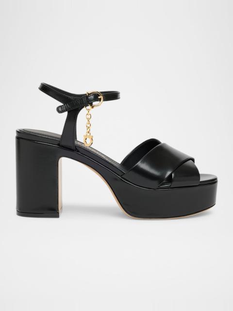 FERRAGAMO Savia Crisscross Gancini Charm Platform Sandals