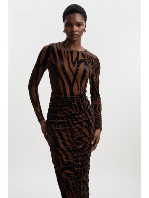 KAREN MILLEN Animal Stretch Velvet Devore Midi Dress