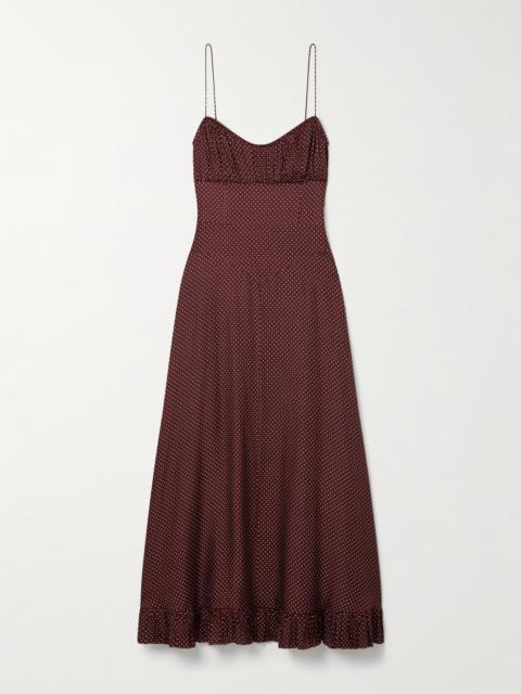 DÔEN Rosaria Gathered Polka-dot Silk-blend Midi Dress