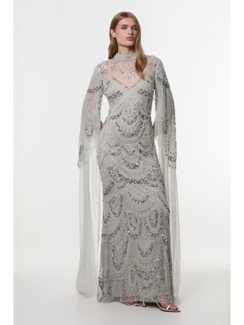 KAREN MILLEN Premium Beaded Embellished Woven Midaxi Cape Dress