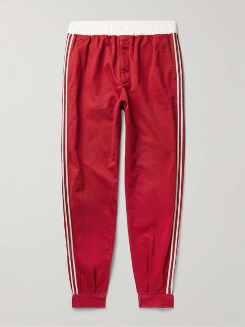GUCCI Tapered Grosgrain-Trimmed Cotton-Drill Trousers