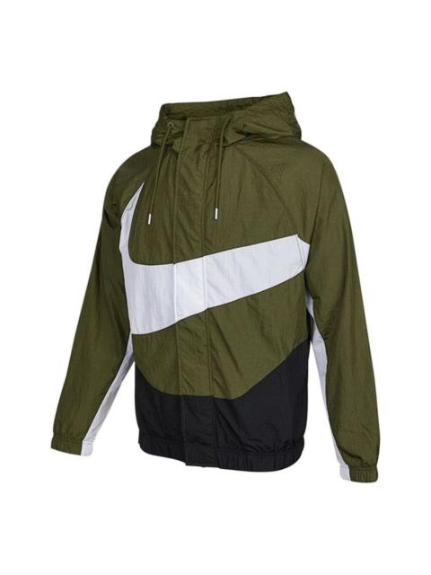 Men's Nike Sportswear Swoosh Large Logo Printing Hooded Woven Jacket Autumn Olive Green DD5968-326