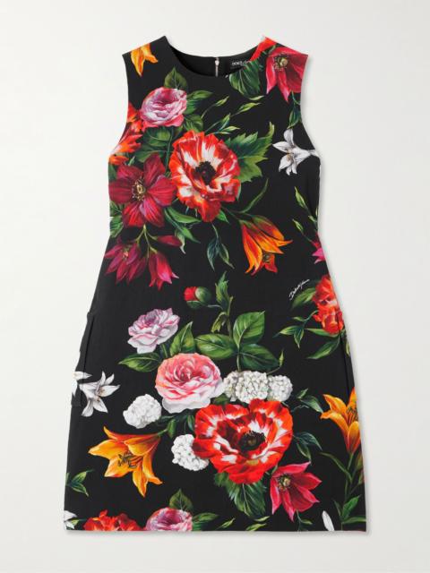 Floral-print jersey mini dress Black